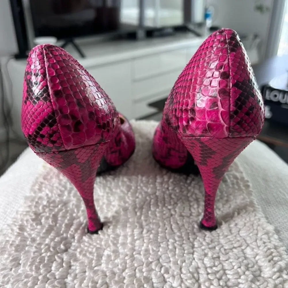 MICHAEL KORS Pink Python Leather Heels In Size 38